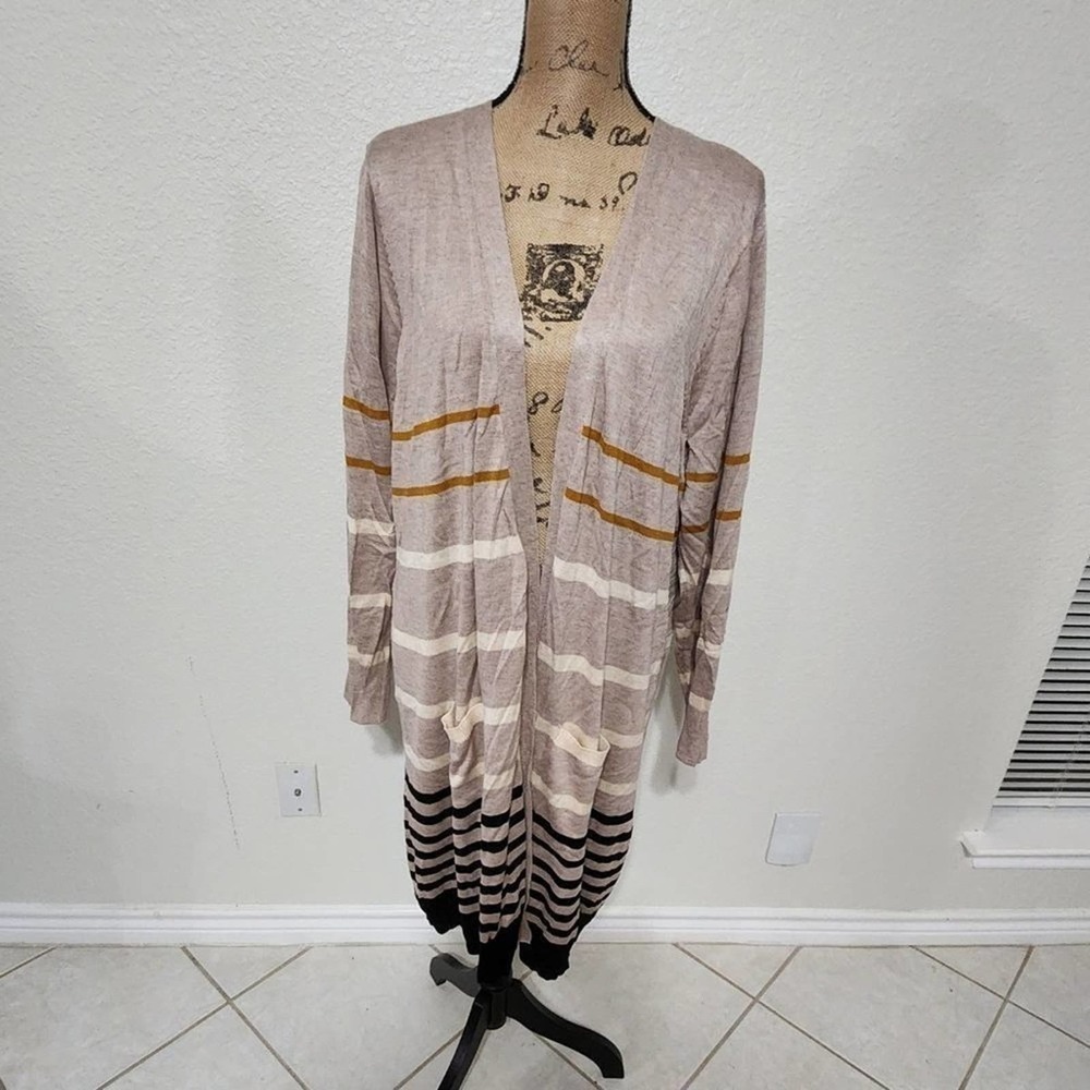 JOSEPH A. Striped long comfy warm cardigan sweater duster length plus size new!!